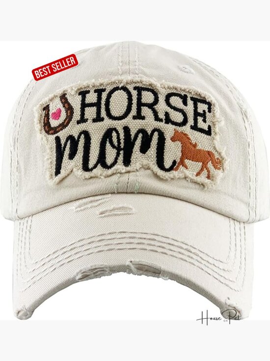 Horse Mom Baseball Cap - Distressed Cotton Adjustable Hat